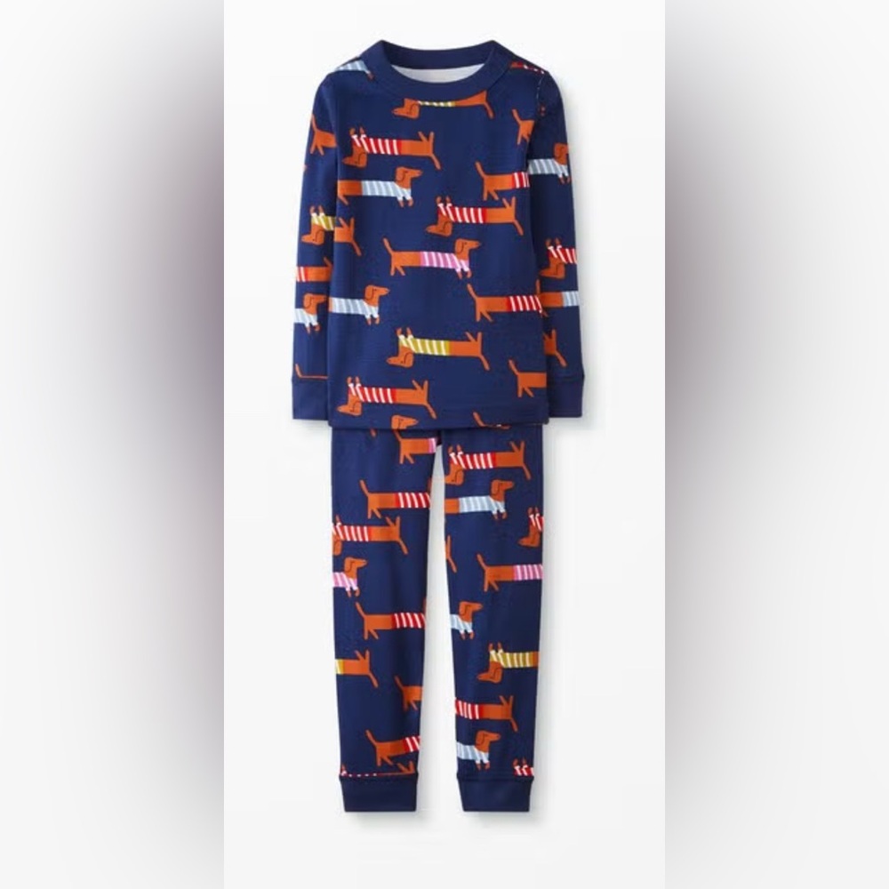 Hanna Andersson Navy Blue Dachshund Print Kids Pajama Set